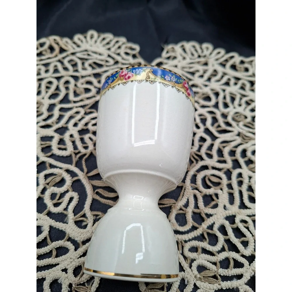 Vintage Porcelain Double Ended Egg Cup Floral Rose Gold Trim Gilt Ceramic